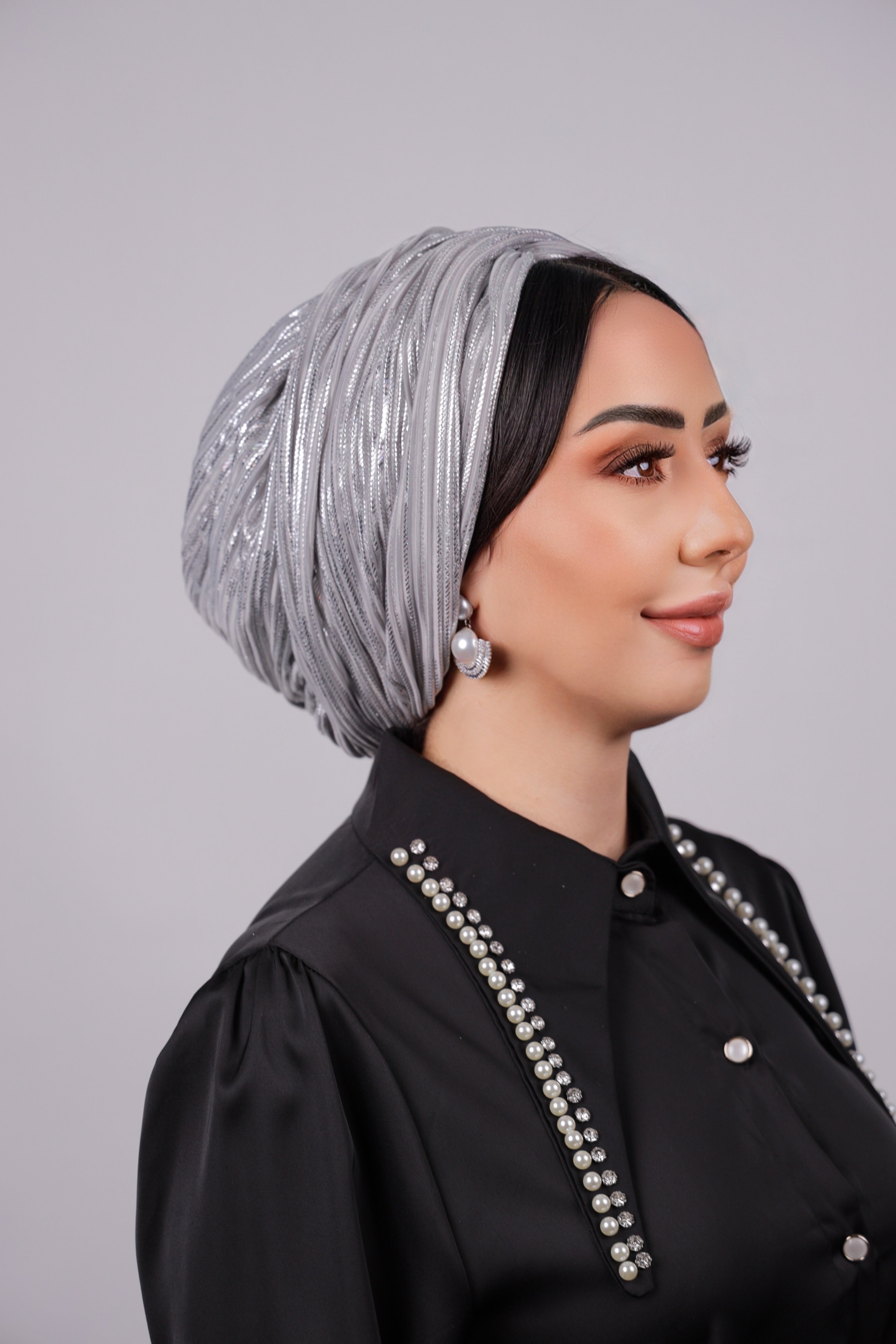 Draped Metallic Turban – Silver
